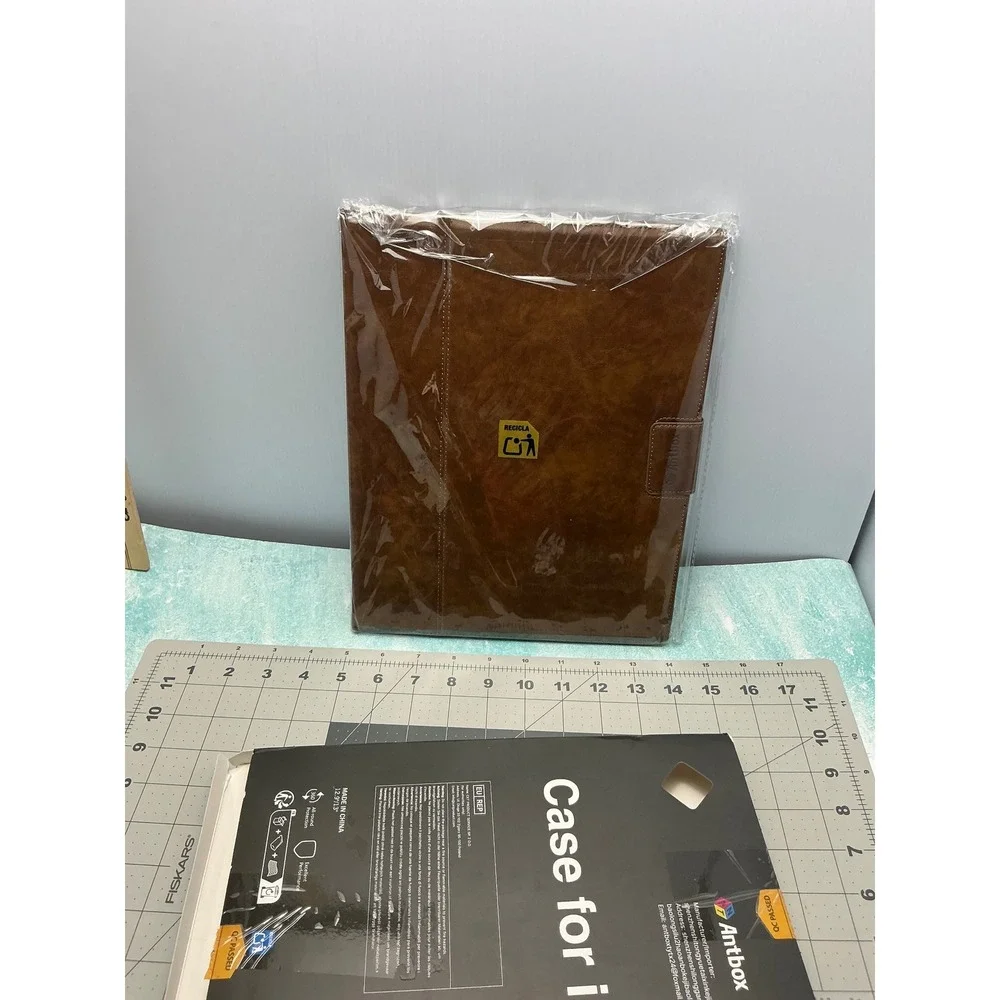 Antbox iPad Pro 13 inch Case Brown Vegan Leather Folio Cover with Pencil Holder